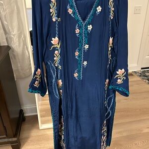 Elegant Floral Embroidered Dress - Blue